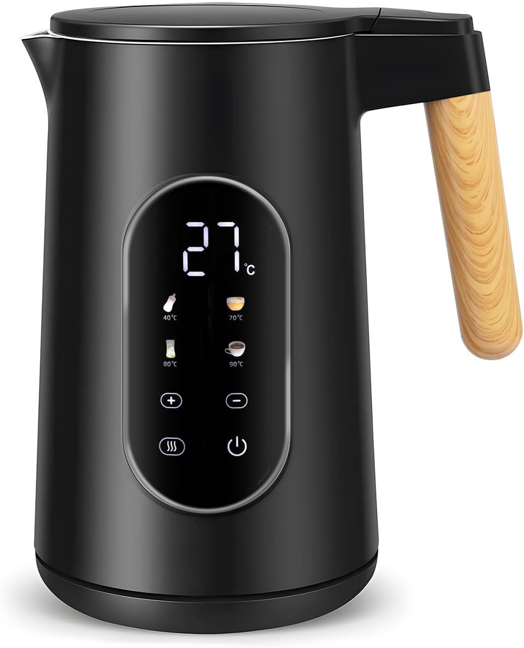 Carehabi Wasserkocher mit Temperatureinstellung 1.7 Liter Wasserkocher Edelstahl Schwarz 40°C-100°C