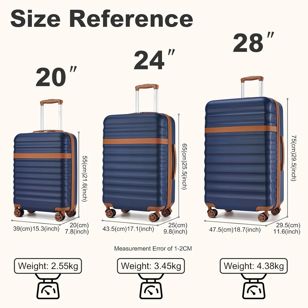 KONO Handgepäck Koffer Trolley Koffer Reisekoffer leicht aus ABS+PC mit 4 Rollen Hartschalenkoffer T