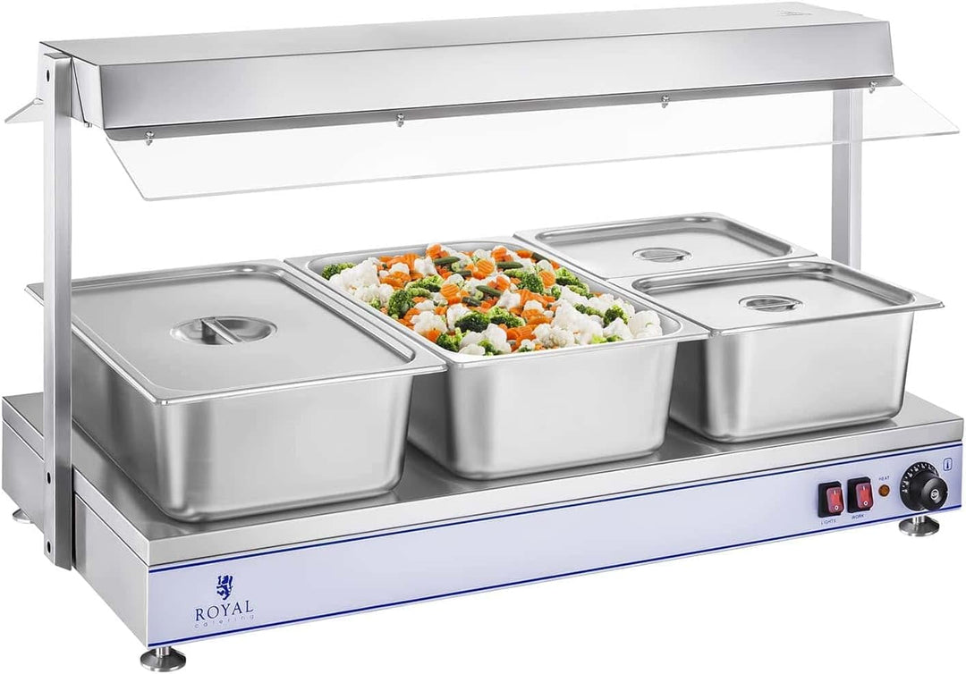 Royal Catering RCHP-120 Warmhalteplatte 2.000 W Arbeitsfläche 120 x 50 cm Edelstahl 4 Halogenlampen