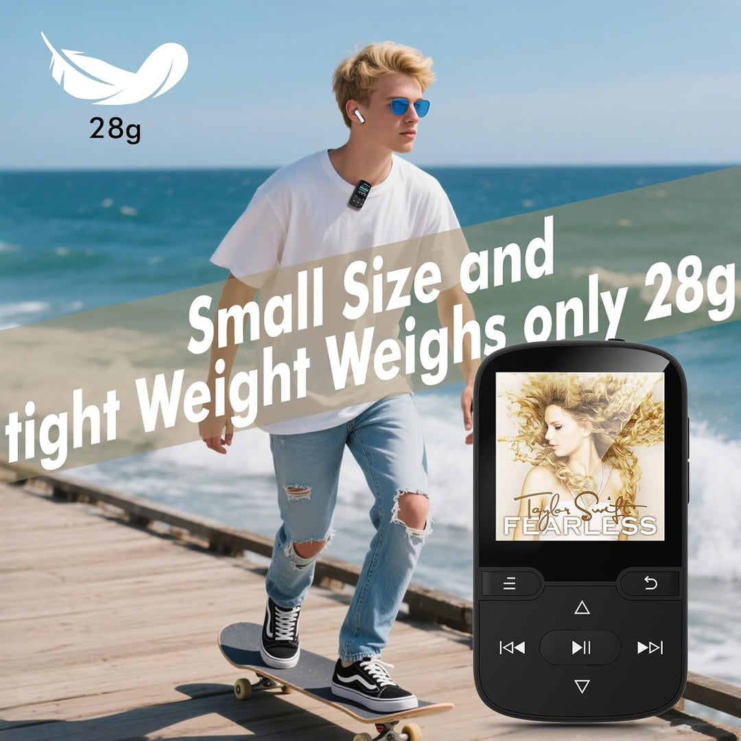 64 GB MP3 Player Bluetooth 5.3 mit Clip Kinder Tragbarer HiFi-Sport-Musikplayer (28g), FM-Radio, Sch