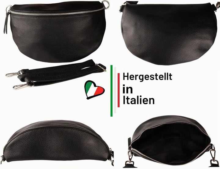 MIRROSI® Bauchtasche Damen, Echtleder, Made in Italy, Umhängetasche, Brusttasche, Crossbody Bag (1 T