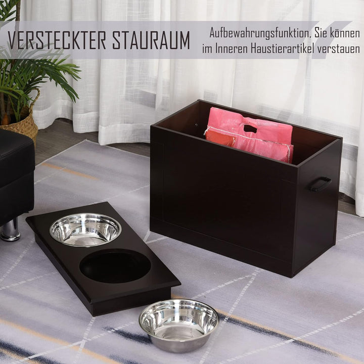 PawHut Hunde Fressnapf mit Staumraum 2 Näpfen Futterstation Edelstahlnapf Katzenapf Edelstahl Espres