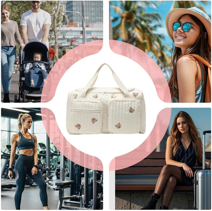 Windeltasche – Deluxe, niedliche Cartoon-Bärchen-Wickelfach-Tragetasche, Windeltasche mit grossem Fa