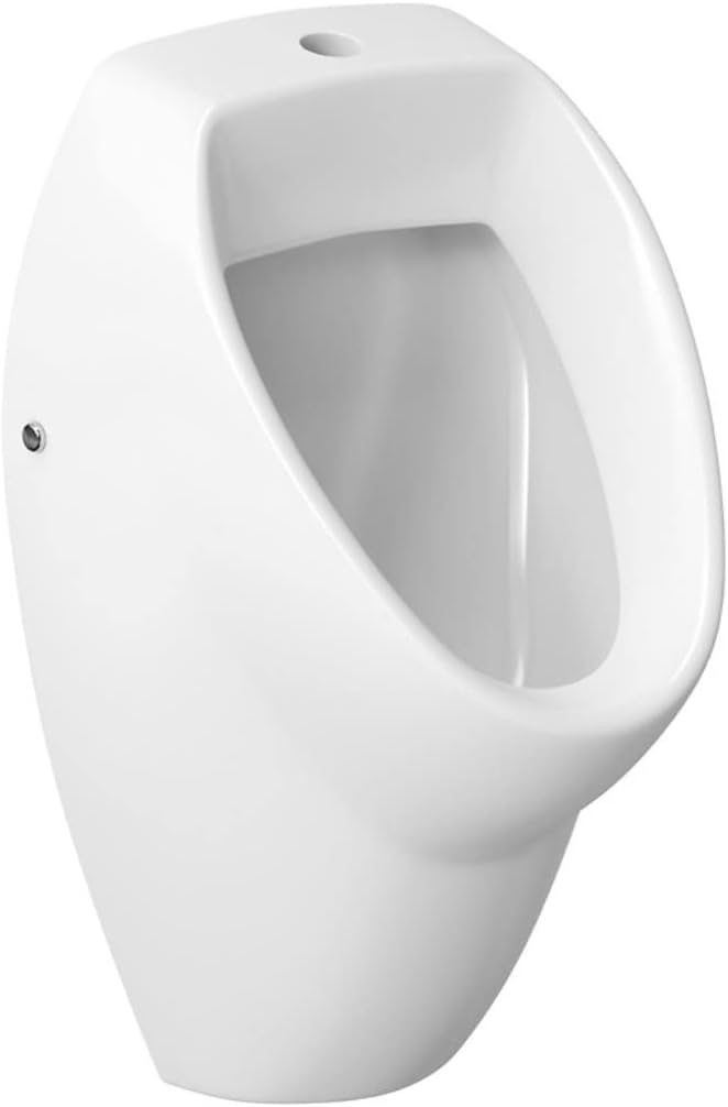 VBChome Set Urinal + Spülventil Zulauf von Oben Weiss Modern Hochwertig Keramik Pinkelbecken Pissoir