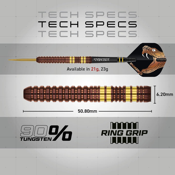 RED DRAGON Peter Snakebite Wright Copper Fusion Premium Wolfram Darts Set mit Flüge und Stielen 21.0
