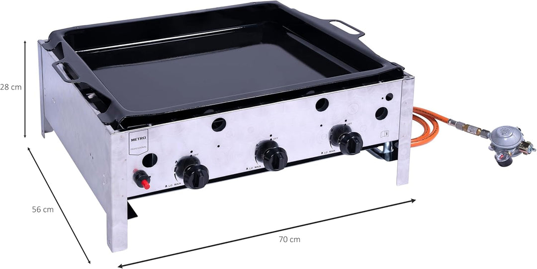 METRO Professional Gasbräter 3-Brenner, Aluminium/Edelstahl, 10.5 kW, Piezozündung, Bedienfeld, silb