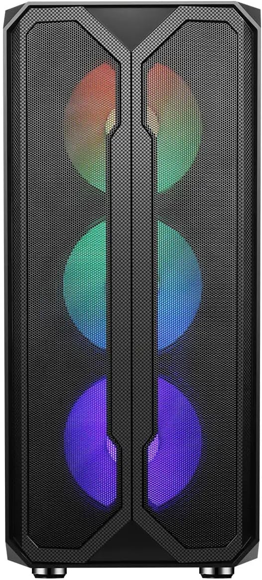 GAMEPOWER Aura Gaming PC-Gehäuse – ATX-Desktop-Case mit gehärtetem Glas, 4X 120mm Lüfter (ohne RGB),