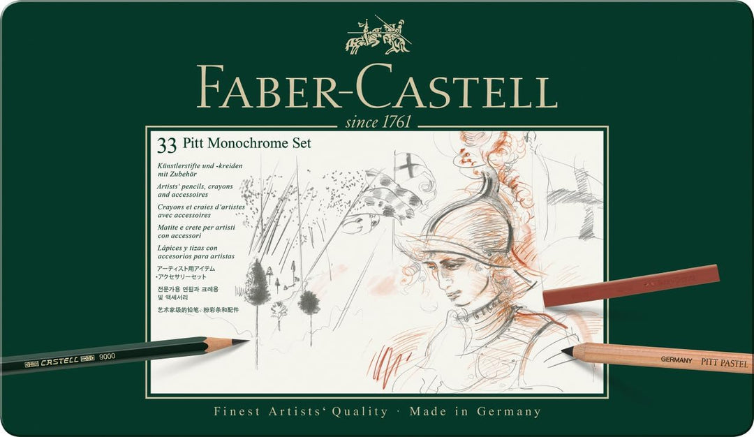 Faber-Castell 112975 - Pitt Monochrome Set im Metalletui, klein, 12-teilig (gross mit Pinselradierer