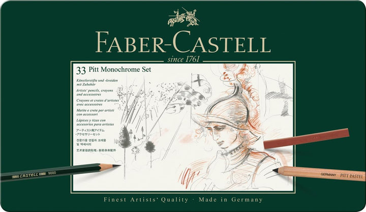 Faber-Castell 112975 - Pitt Monochrome Set im Metalletui, klein, 12-teilig (gross mit Pinselradierer