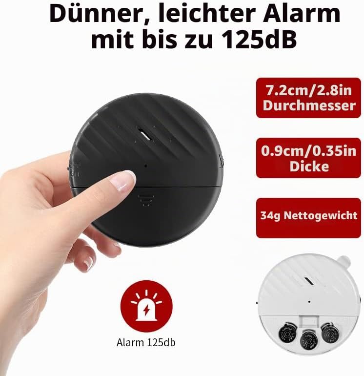ThreeH Vibrationssensor Alarm 125dB Laut Schlank mit Batterien Einstellbare Empfindlichkeit LED-Anze