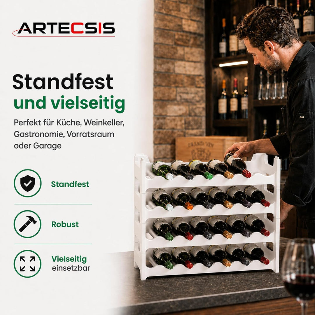 ARTECSIS® Weinregal stapelbar & modular erweiterbar Kunststoff für 24 Weinflaschen (weiss) - Stabile