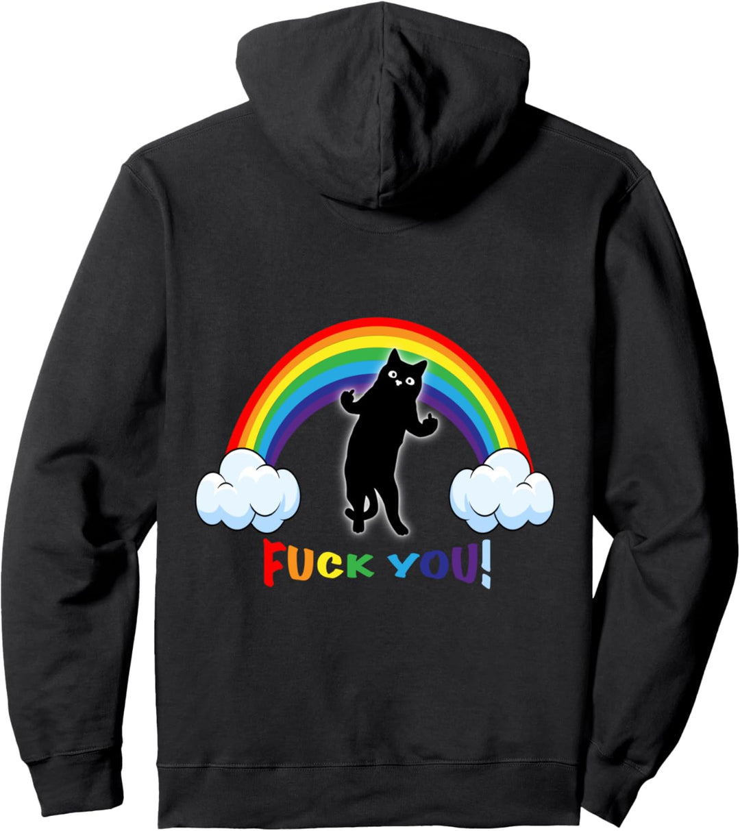 Lustige Katze Mittelfinger Regenbogen Pullover Hoodie