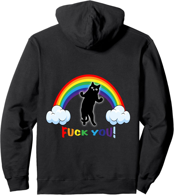 Lustige Katze Mittelfinger Regenbogen Pullover Hoodie