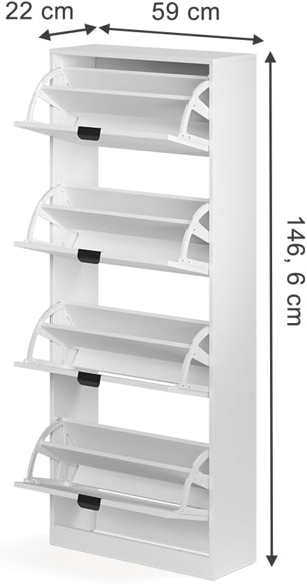 Vicco Schuhkipper Gizmo, Weiss, 59 x 146.6 cm | mit 4 Fächern White/Black, White/Black