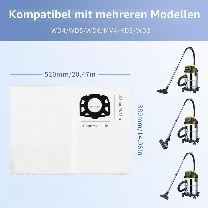12 Staubsaugerbeutel KFI 357 für Kärcher WD2 Plus / WD3 / KWD1 / KWD2 / KWD3 / SE 4001 / SE 4002 / W