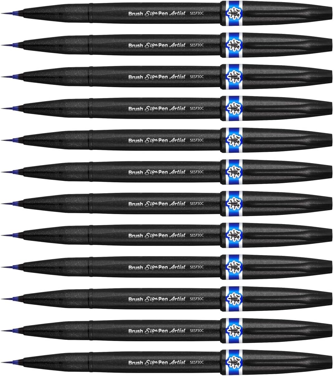 Pentel SESF30C-CX Extra feine Pinsel-Spitze, 12 Stück blau 12 Blau, 12 Blau