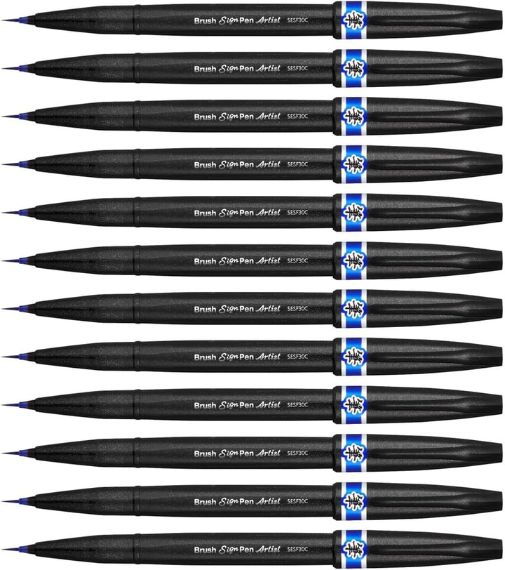 Pentel SESF30C-CX Extra feine Pinsel-Spitze, 12 Stück blau 12 Blau, 12 Blau