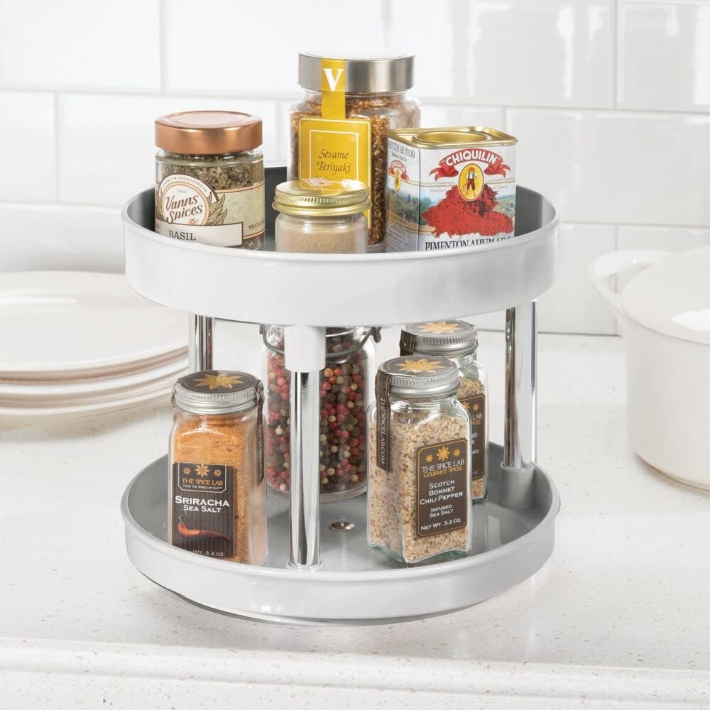 mDesign 2er-Set Lazy Susan Küchenregal zweistöckig – praktisches Gewürzregal für Küchenschrank oder