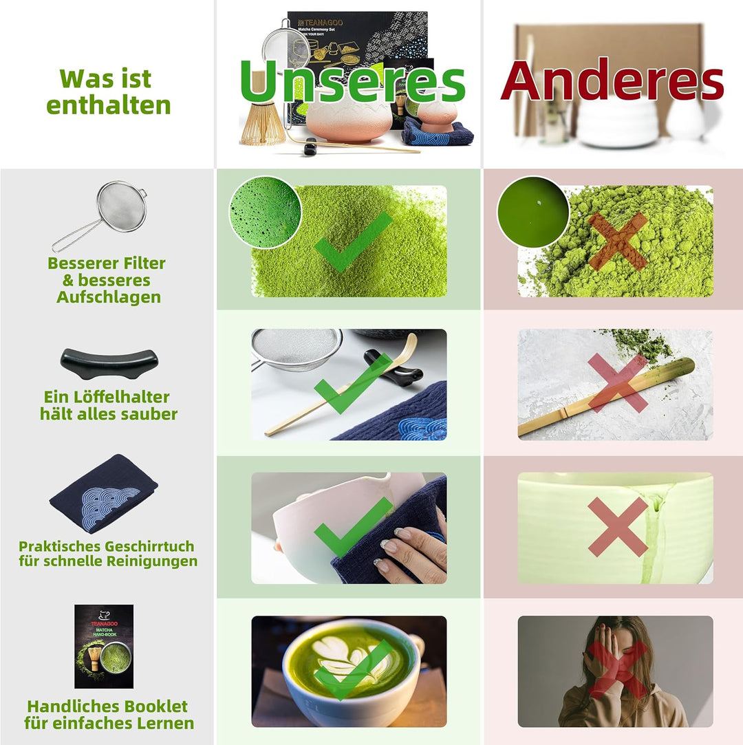 TEANAGOO Matcha Set| Matcha Besen|Matcha Tea Set | Matcha Schale| Matcha Whisk,Schaufel, Sieb, Match