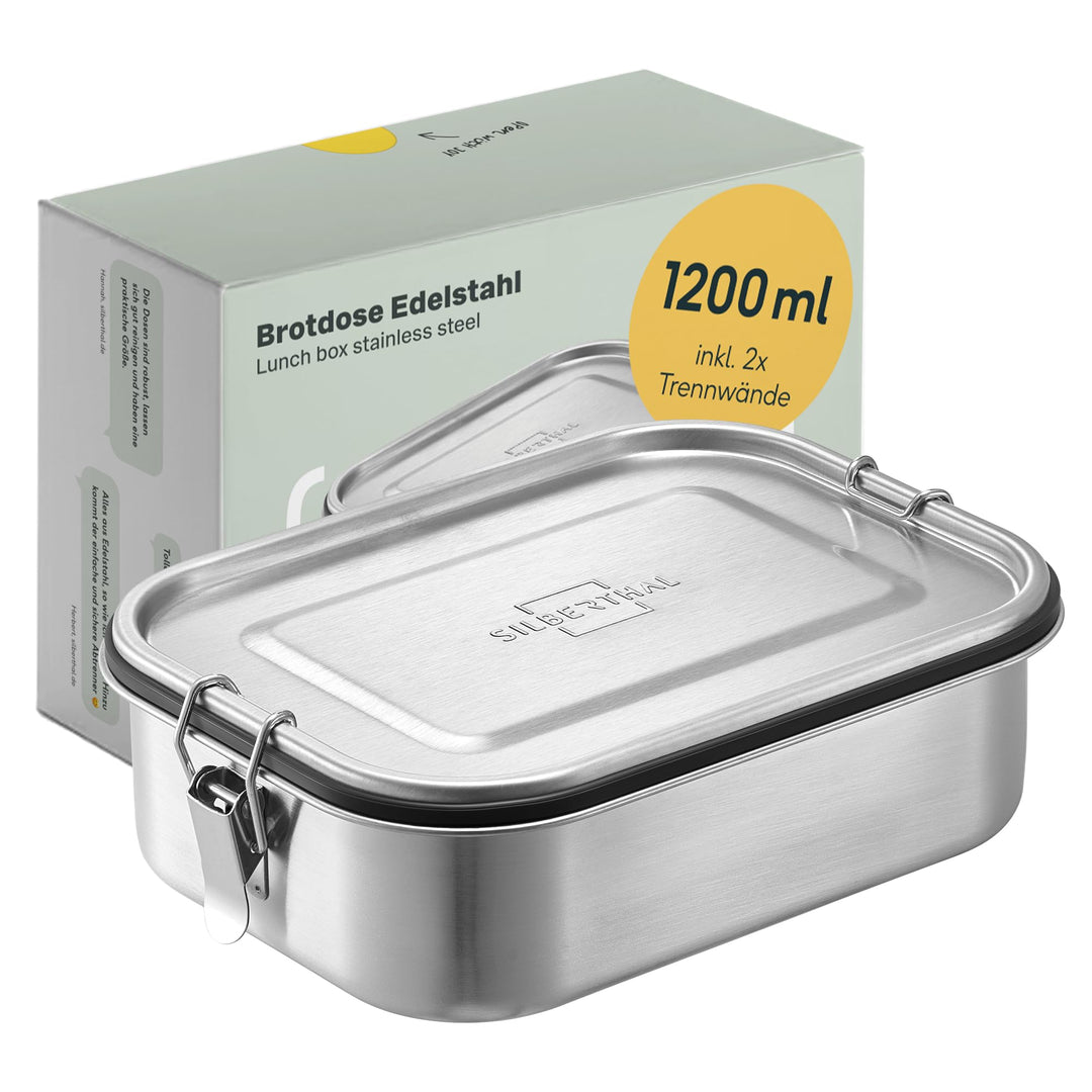 SILBERTHAL Brotdose Edelstahl mit Fächern – 1200ml Lunchbox Erwachsene – Auslaufsicher &amp; Leicht – Mi