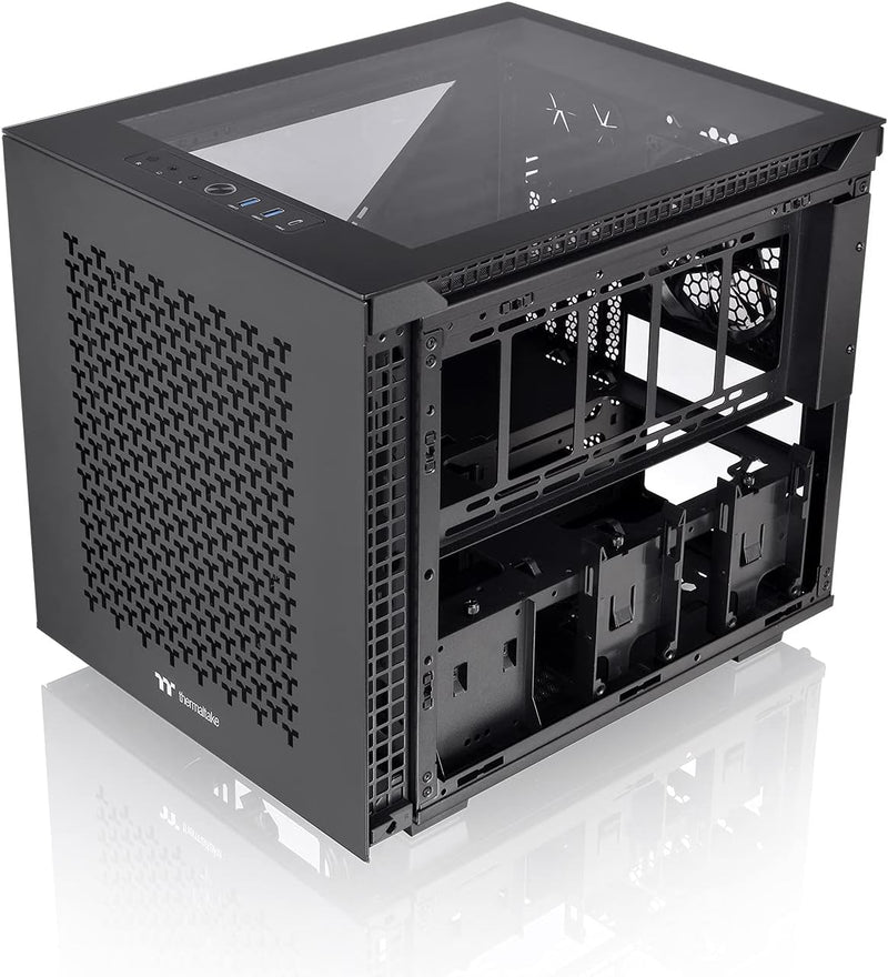 Thermaltake Divider 200 TG Air Black | Micro-ATX-PC-Gehäuse | 2 x gehärtetes 3mm Glasseitenteil | Me