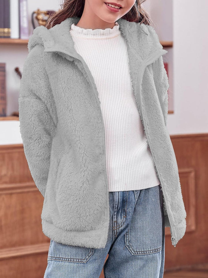 Haloumoning Mädchen Fleece Jacken Kinder Weich Fuzzy Kapuzenpullover Winter Coat Jacke, 5-6 Jahre Gr