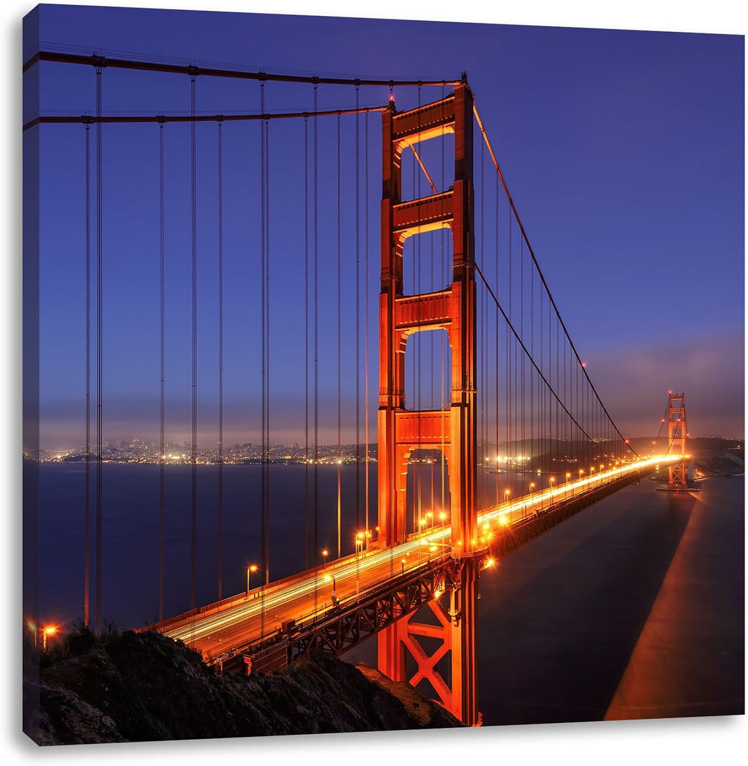 Pixxprint Golden Gate Bridge bei Nacht in San Francisco als Leinwandbild/Grösse: 70x70 cm/Wandbild/K
