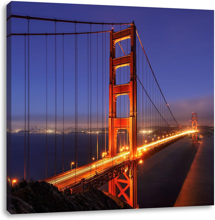 Pixxprint Golden Gate Bridge bei Nacht in San Francisco als Leinwandbild/Grösse: 70x70 cm/Wandbild/K