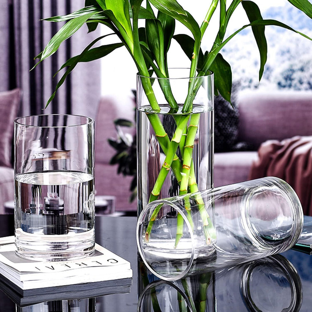 TSKDKIT Glas Blumenvase Modern Zylinder Vase, Handgemacht Kristall Vasen 20cm Hoch, Kerzenhalter Gla