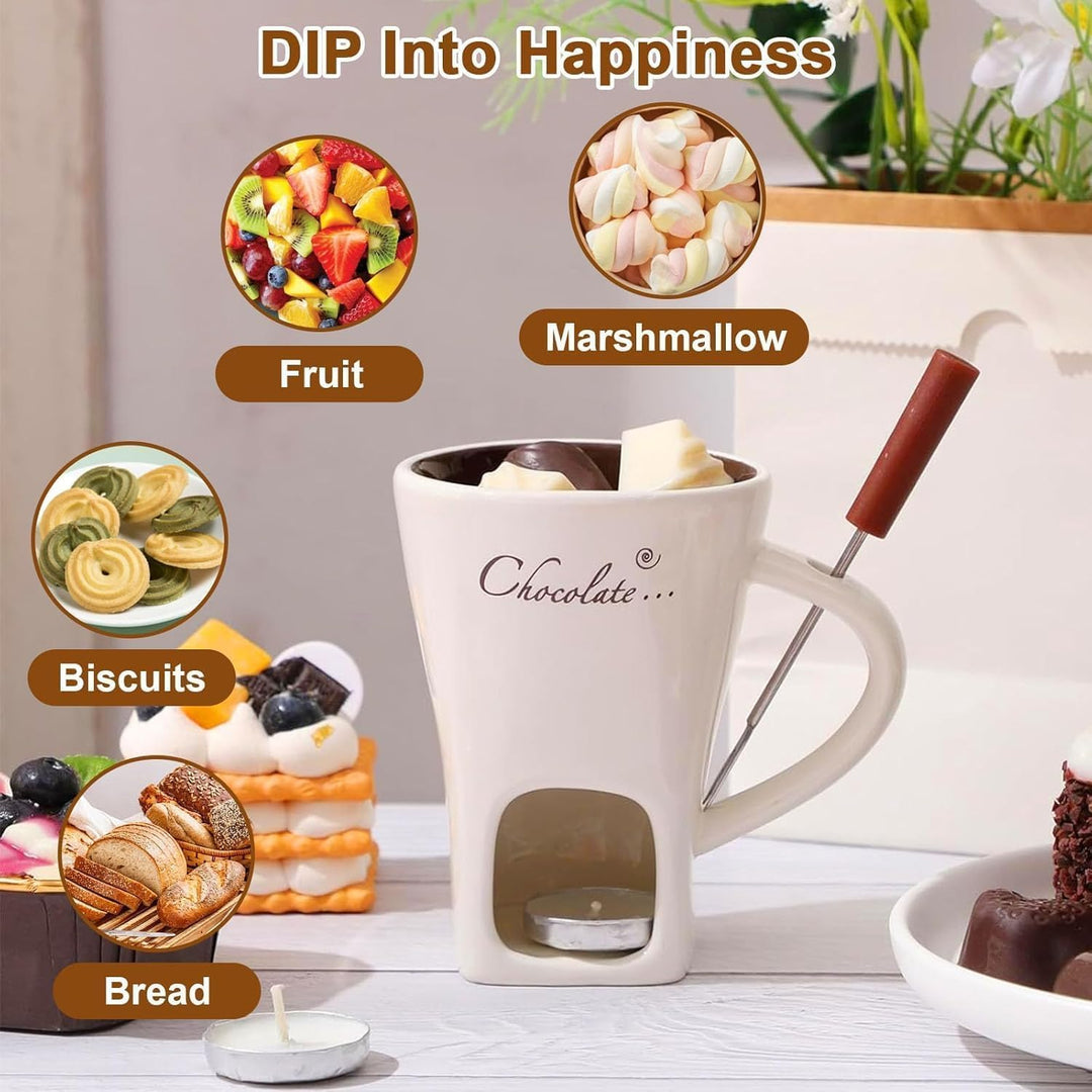 magimagi Schokoladen Fondue Tasse, Schokoladen Hot Pot Schmelzbecher mit Gabel,Keramik Schokoladen B