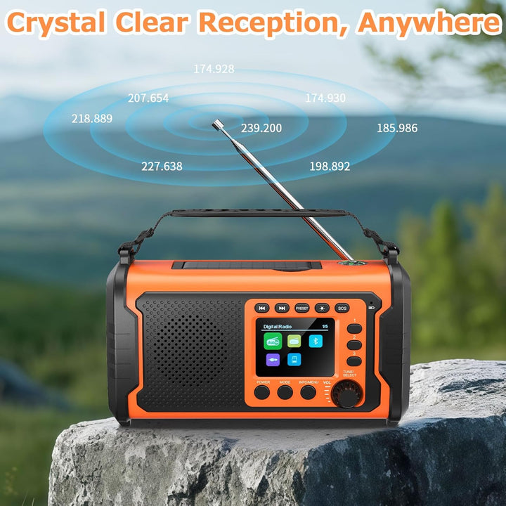 27000mAh DAB/DAB+ Notfallradio mit Kurbel, Solar & USB Laden, Bluetooth 5.3, Powerbank-Funktion, SOS