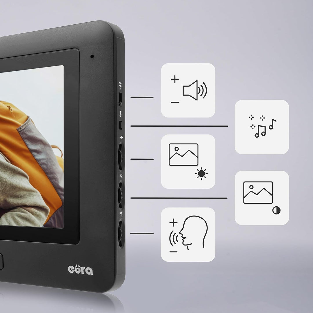 Eura VDP-45A3 Alpha Video-Türsprechanlage Gegensprechanlage 4 Draht, 7-Zoll-Farbmonitor, Schwarz, 2
