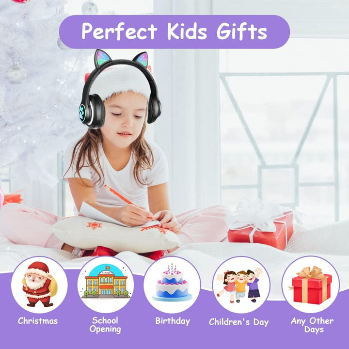 AXFEE Kopfhörer Kinder, Kinderkopfhörer Bluetooth mit Katzenohren, Schwarz | Katzenohr Kopfhörer Ove