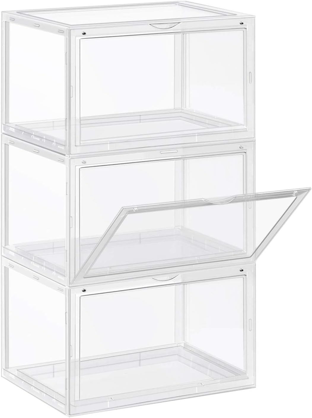SONGMICS Schuhboxen, 3er Set, stapelbare Schuh-Organizer, Kunststoffboxen mit durchsichtiger Tür, Sc