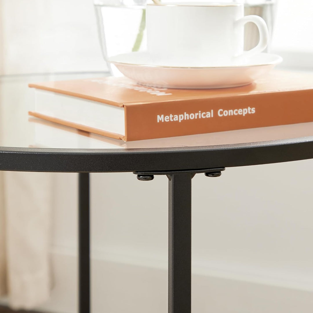 VASAGLE Beistelltisch, rund, Platte aus gehärtetem Glas, Metallrahmen, Sofa-Spitze, Konsolentisch, N