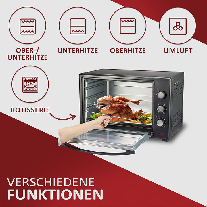 Minibackofen 60 Liter | Umluft Ofen | Pizzaofen | Mini Backofen | Freistehender Backofen | Mini-Back