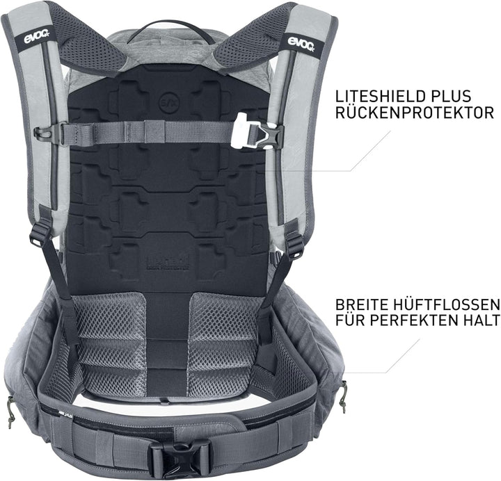 EVOC TRAIL PRO 10l Rucksack für Trailriding & Renneinsätze, Backpack 26l S-M Steingrau/Carbon Grau,