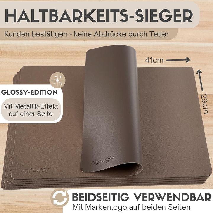 Mahewa® 6er Set Premium Tischset aus Kunstleder - Platzset abwaschbar und wasserdicht - Platzdeckche
