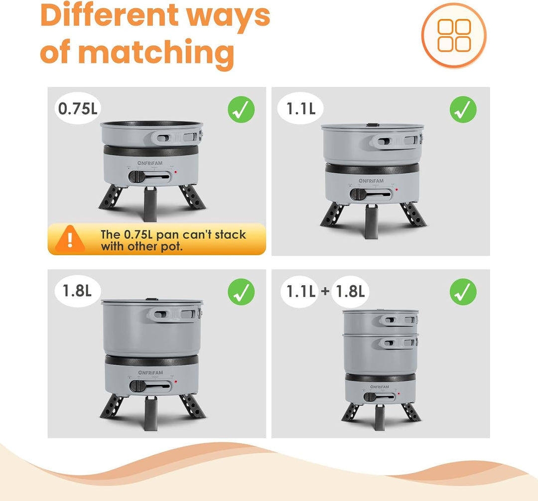 ENFRIFAM Elektrischer Hot Pot Topf, Tragbar Kochtopf Set mit töpfe und Bratpfanne mit Klappgriff für