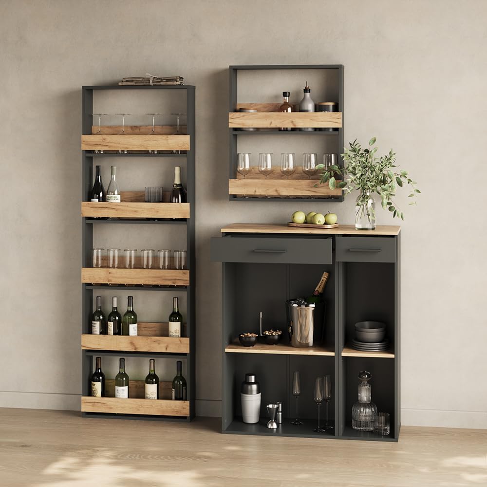 Livinity Weinglasregal Regusa, Goldkraft Eiche/Anthrazit, 60 x 180 cm 60x180 cm, 60x180 cm