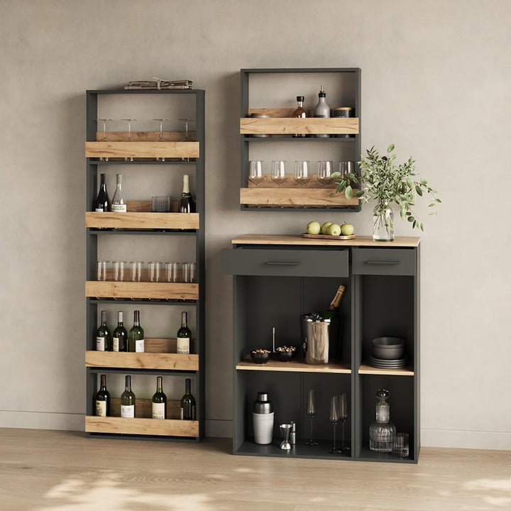 Livinity Weinglasregal Regusa, Goldkraft Eiche/Anthrazit, 60 x 180 cm 60x180 cm, 60x180 cm
