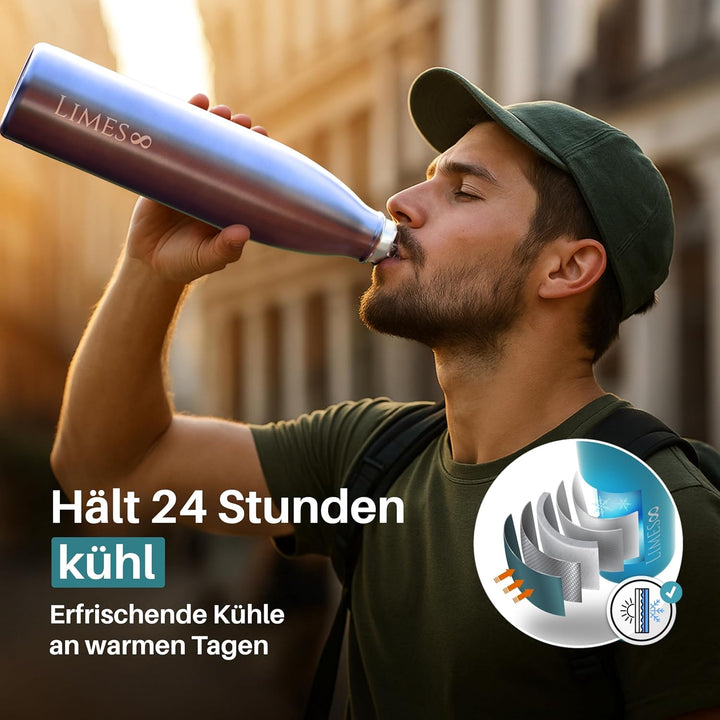 Limes 8 Thermosflasche Edelstahl 1L [HEIss &amp; KALT] - 5-fach vakuumisolierte Trinkflasche - auslaufsi