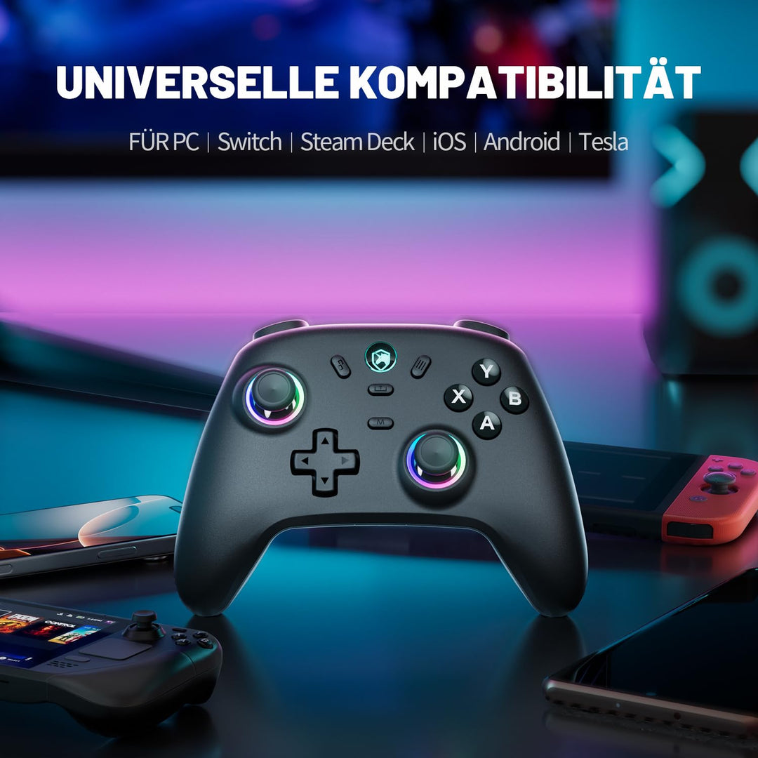 ECHTPower PC Wireless Controller, 1000Hz Gaming-Controller mit RGB/Hall-Joystick/Turbo/Vibration/800