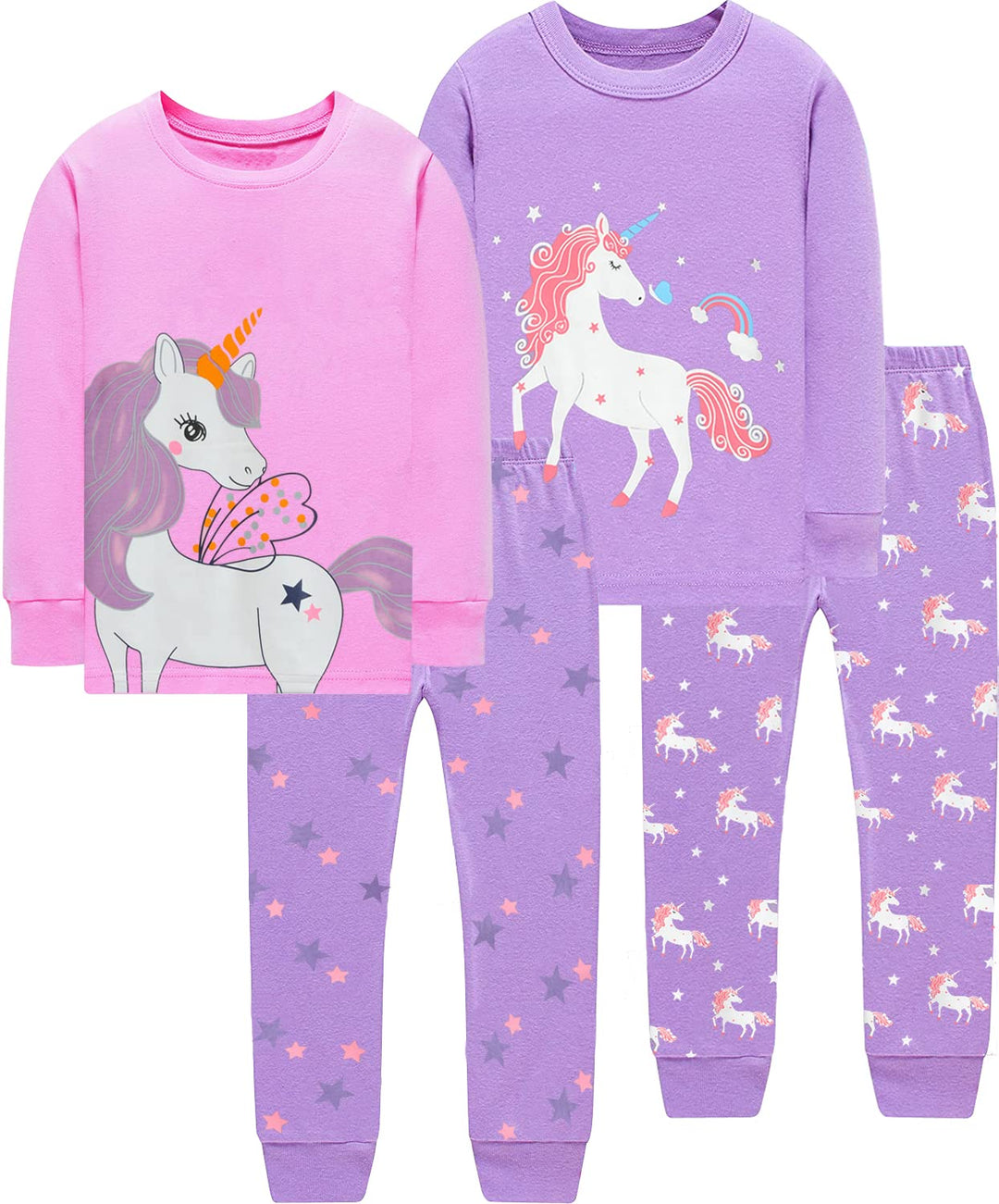 EULLA Kinder Mädchen Schlafanzüge Langarm Baumwolle Winter Pyjama Set Einhorn Prinzessin Dino Hase E