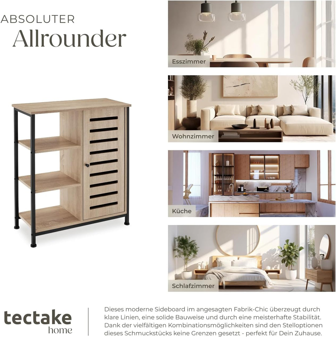 tectake Sideboard mit 3 Fächern und Schrankfach, 71 x 32 x 82 cm, Industrie-Design, Holz Kommode für