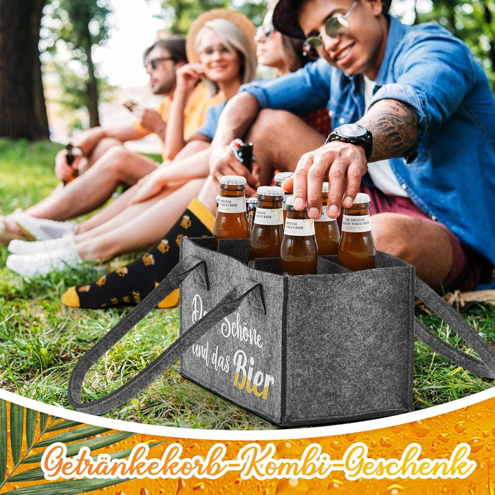SATINIOR 4 Stück Bier Geschenke für Männer 24 x 15 x 15 cm Der Schöne und Das Bier Tasche aus Extra