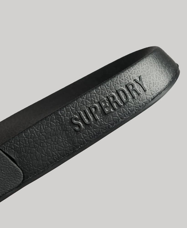 Superdry Damen Code Logo Vegan Pool Slide Flipflop Small Black Metallic Gold, Large