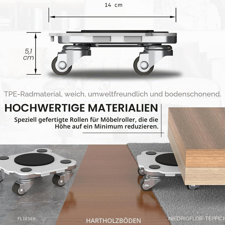 ONEON Möbeltransport Pro 4er-Set - Verbesserte Möbelroller mit massgeschneiderten TPE-Rädern - Mühel