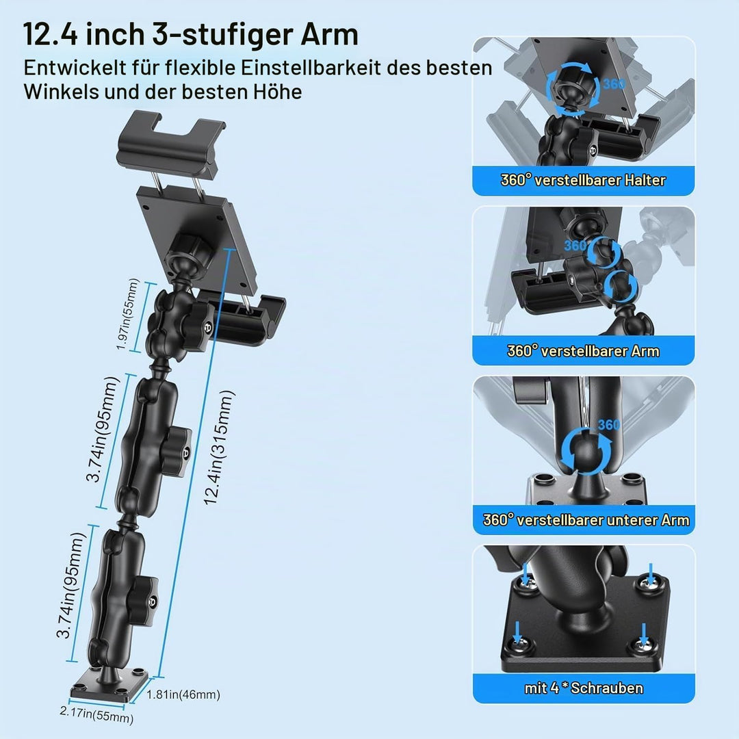 PLDHPRO Tablet Halterung Auto Bohrbasis, Tablethalterungen Auto für LKW Armaturenbrett, Wand &amp; Schre
