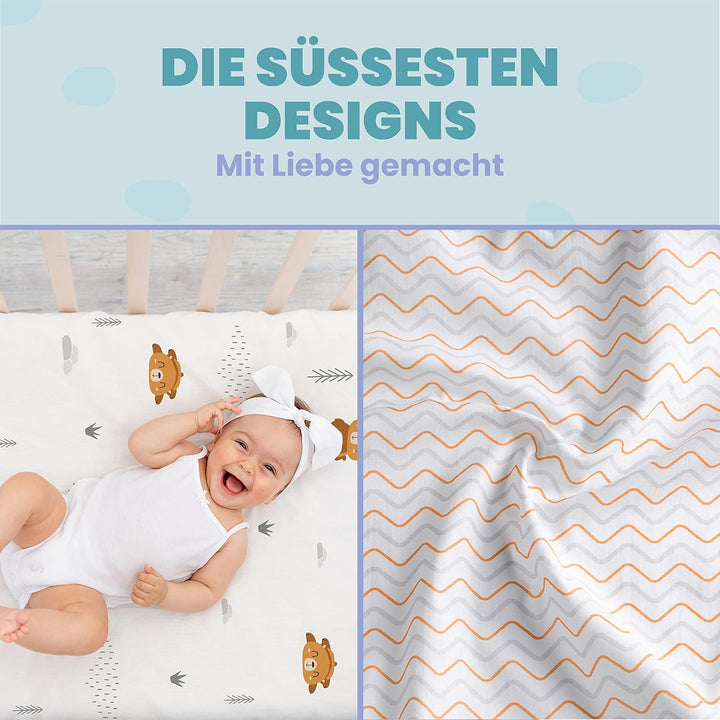 2X Spannbettlaken aus 100% Baumwolle mit Gummiband - 1X Matratzenschoner aus 100% wasserdichtem Mate